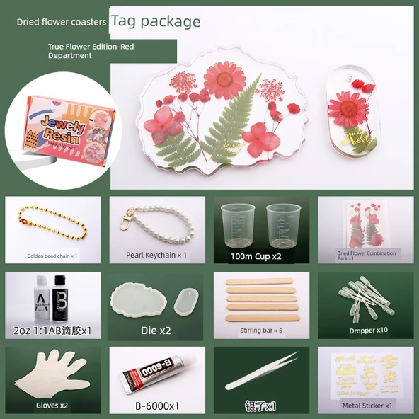 Çocuklar için DIY Malzeme Bilim Deney Kiti - Kırmızı Gerçek Çiçek Versiyonu Altlıklar + Etiketler