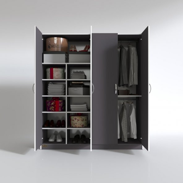 Kenzlife gardırop 4 kapılı kaktüs 180*160*52 gri XLARGE kapaklı gardolap dolap - 2