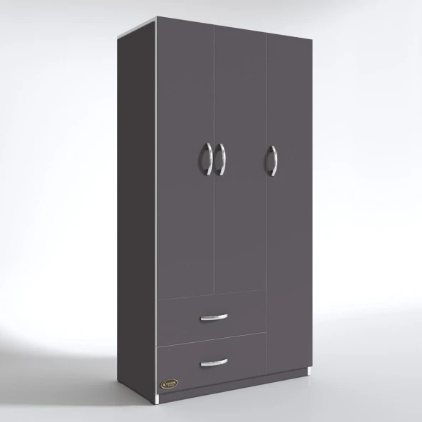 Kenzlife gardırop 3 kapılı 2 çekmeceli fesleğen 180*120*52 gri XLARGE kapaklı gardolap dolap - Resim 3