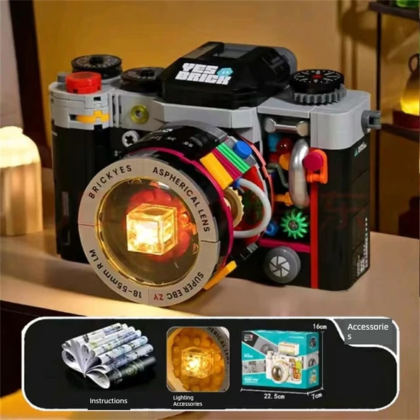 Retro Kamera Yapı Blokları Seti - Aydınlatmalı Retro Beyaz Kamera