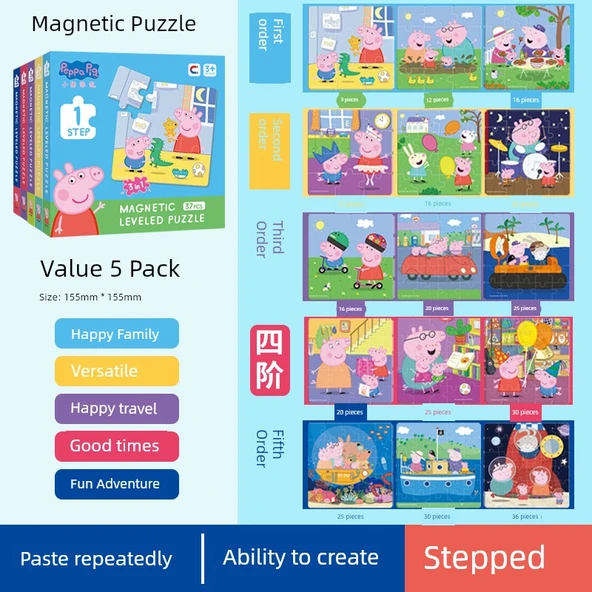 Sanrio Çocuklar Magnetik Bulmaca - Piggy Page 1-5 Tam Set