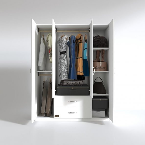 Kenzlife gardırop 4 kapılı 2 çekmeceli deligül 180*160*52 byz XLARGE kapaklı gardolap dolap - 2