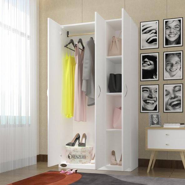 Kenzlife gardırop 3 kapılı ballıbaba 180*120*52 byz XLARGE kapaklı gardolap dolap