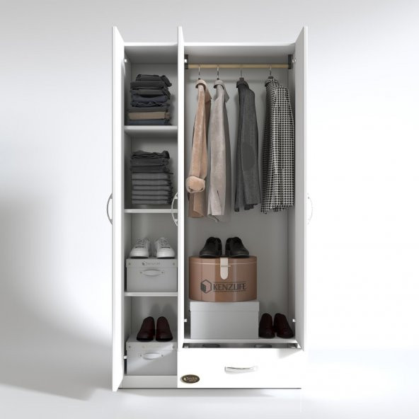 Kenzlife gardırop 3 kapılı 1 çekmeceli hanımeli 180x120x52 byz XLARGE kapaklı gardolap dolap - 3