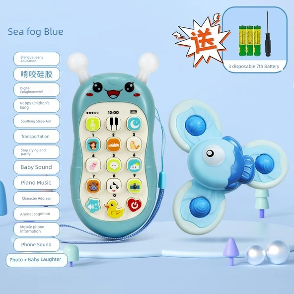 Müzikli Bebek Cep Telefonu Oyuncağı - Küçük Mavi Arı + 3 Yaprak Dönme Müzik