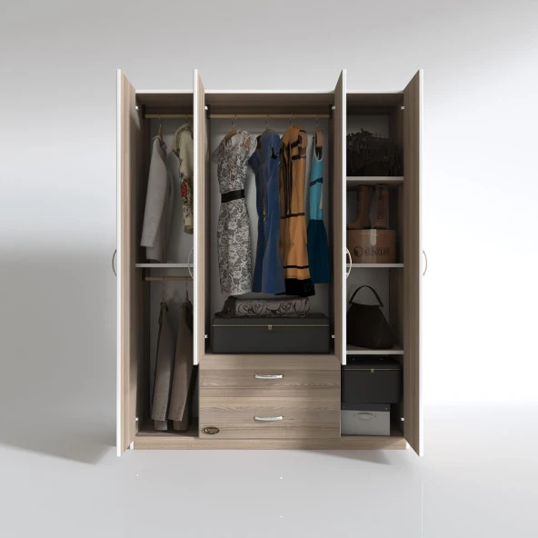 Kenzlife gardırop 4 kapılı 2 çekmeceli deligül 180*160*52 crd XLARGE kapaklı gardolap dolap - Resim 2