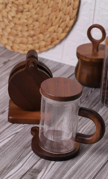 Mien Akasya Bardak Altlığı Set Standlı - 4