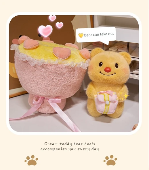 Sevimli Tereyağ Ayıcık Çiçekli Peluş Bebek - 40cm - Kayıtlı - 8