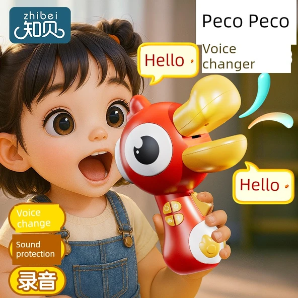 Küçük Hornlu Kırmızı Pil Yüksek Sesli Ördek Oyuncak Mikrofon - Resim 2