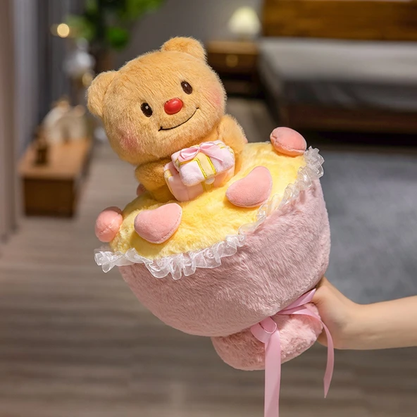 Sevimli Tereyağ Ayıcık Çiçekli Peluş Bebek - 40cm - Kayıtlı - 2