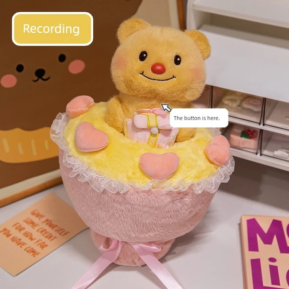 Sevimli Tereyağ Ayıcık Çiçekli Peluş Bebek - 40cm - Kayıtlı