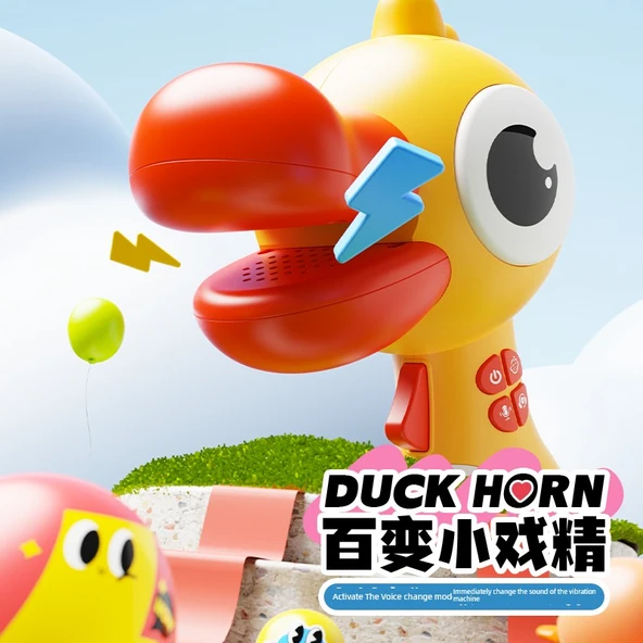 Küçük Hornlu Kırmızı Pil Yüksek Sesli Ördek Oyuncak Mikrofon - Resim 4