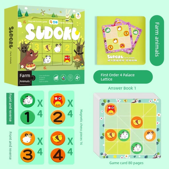 Manyetik Sudoku Bulmaca Oyunu - 4 Kutu Çiftlik Hayvanları