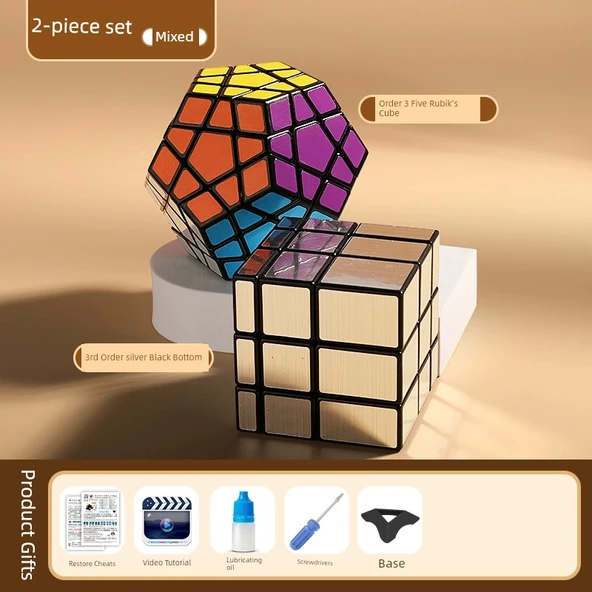Ayna Sihirli Küp Seti - Seviye 3 Beş Rubik Küp [Siyah Alt] + Seviye 3 Ayna Gümüş [Siyah Alt]