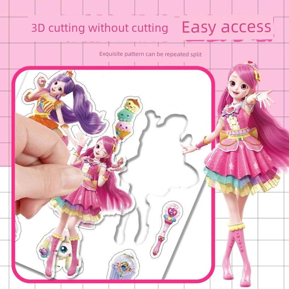Manyetik Sessiz Kitap - Prenses Elbisesi 2 Set 4 Sticker Pembe Kombinasyon - 3