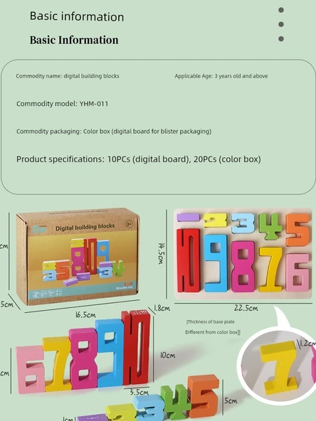 Büyük Parçalı Ahşap Matematik Eşleştirme Erken Eğitim Oyuncağı - 28 Dijital Blok + Çarpanlar Egzersiz Tahtası - 6