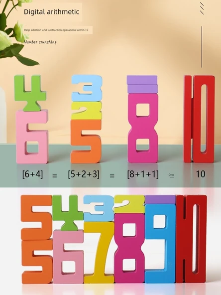Büyük Parçalı Ahşap Matematik Eşleştirme Erken Eğitim Oyuncağı - 28 Dijital Blok + Çarpanlar Egzersiz Tahtası - 3