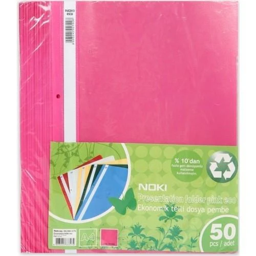 Noki Plastik Pembe Telli Dosya Eco A4 50'li Paket| 4828-070