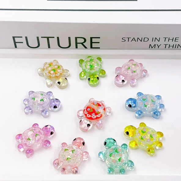 Kum Işıklı Mini Kaplumbağa Sürpriz Çantası Oyuncak - Hit Stil Orta Boy Parlak Kristal Çiçek Kaplumbağa 10 Karışık 3.3cm - 9