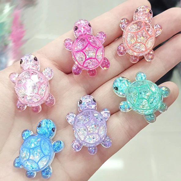 Kum Işıklı Mini Kaplumbağa Sürpriz Çantası Oyuncak - Hit Stil Orta Boy Parlak Kristal Çiçek Kaplumbağa 10 Karışık 3.3cm - 12