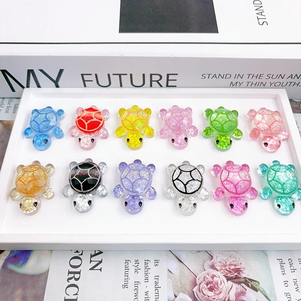 Kum Işıklı Mini Kaplumbağa Sürpriz Çantası Oyuncak - Hit Stil Orta Boy Parlak Kristal Çiçek Kaplumbağa 50 Karışık 3.3cm - 8