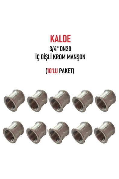 KALDE  (10'lu Paket) 3/4"Dn20 Sarı/Krom Manşon İç Dişli (Dişi) - Chrome Threaded Sleeve