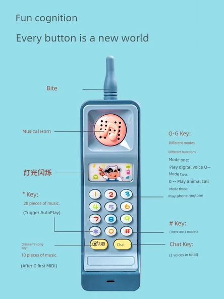 Müzikli Cep Telefonu Oyuncağı - Rastgele Renk - 8033-1 - Fawn Kaydıraklı, Pil, Tornavida ve Sapan ile - Mavi - 5