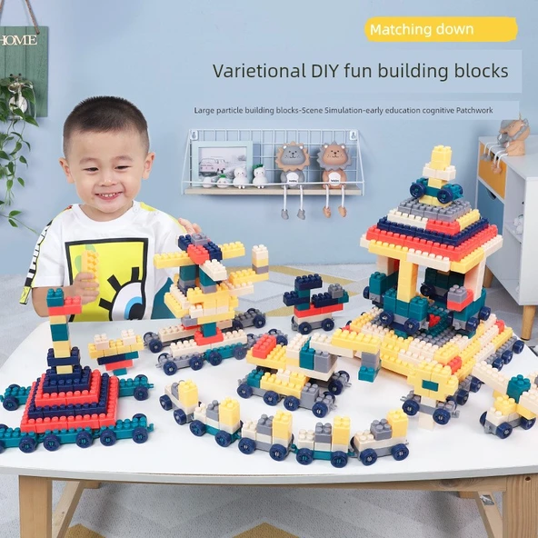 Büyük Parçalı DIY Yapı Blokları - 140 Parça - Renkli Kutu + Çıkartma - 3