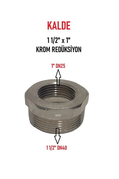 KALDE  1 1/2" x 1" Sarı/Krom Redüksiyon - Brass Reduction