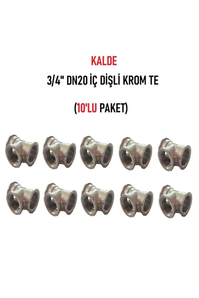 KALDE (10'lu PAket) 3/4" Dn20 İç Dişli Sarı/Krom TE (Dişi) - Chrome Tee