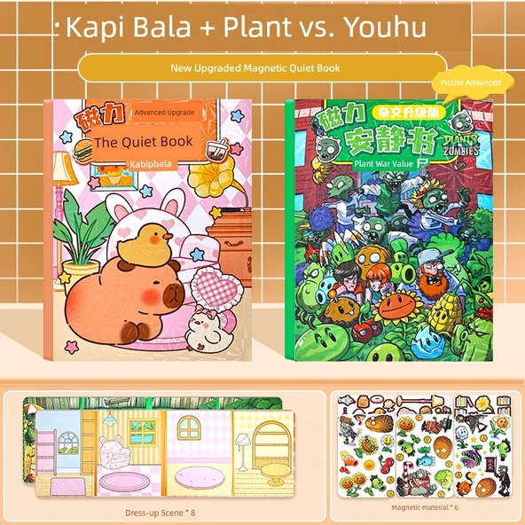 Manyetik Sessiz Kitap - Plants vs Zombies + Kappi Bala - Gelişmiş Güncelleme - Büyük Boy - Tam Renkli Lazer