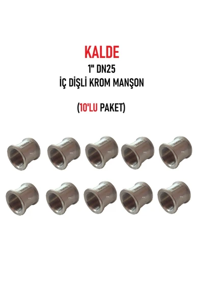 KALDE  (10'lu Paket) 1"Dn25 Sarı/Krom Manşon İç Dişli (Dişi) - Chrome Threaded Sleeve