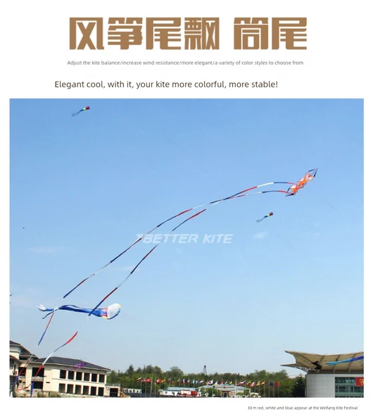 Uçurtma Kuyruğu - 15 Metre Kırmızı, Sarı ve Siyah Geniş Kuyruk (5 Metre Planör İçin) - Resim 7