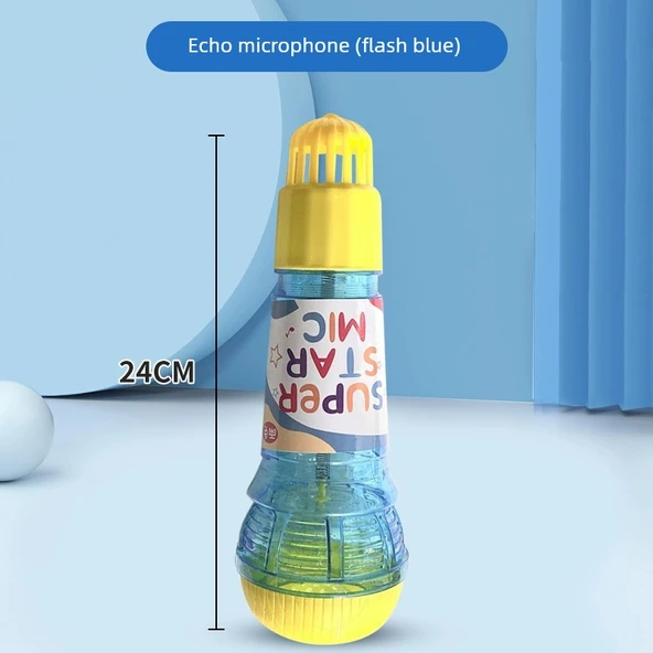 Çocuk Şarkı Mikrofonu Oyuncağı - 24cm - Mavi Şeffaf Flaş - Eko