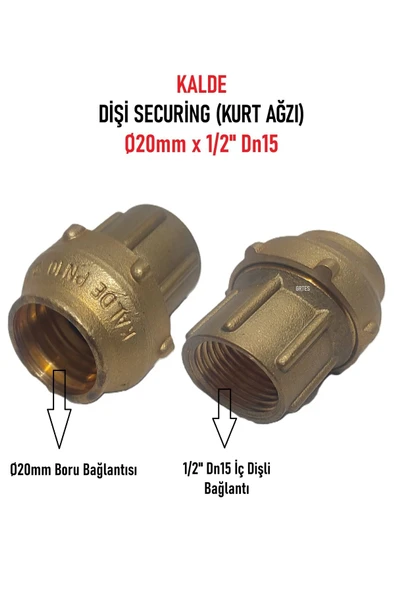 KALDE Ø20x1/2" Dn15 İç Dişli Securing (Dişi Sarı Kurt Ağzı)