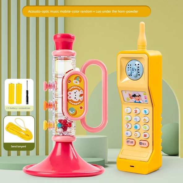 Müzikli Cep Telefonu Oyuncağı - Rastgele Renk - 8033-1 - Tavşan Horn, Pil, Tornavida ve Sapan ile - Pembe
