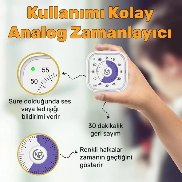 NPO NPT31B Mutfak,Ders,Yemek için 60dk Analog Alarm Zamanlayıcı,Pomodoro Öğrenci Motivasyon Saati - 2