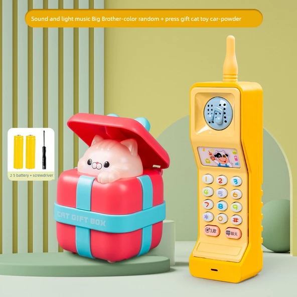 Müzikli Cep Telefonu Oyuncağı - Rastgele Renk - 8033-1 - Kedi Oyuncak Araba, Pil, Tornavida ve Sapan ile - Pembe
