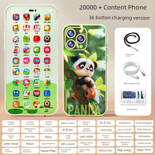 Eğitici Oyuncak Cep Telefonu - Yeşil Panda - 36 Tuş - 20000 Erken Eğitim İçeriği