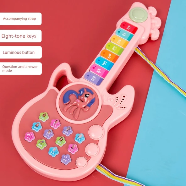 Çocuk Müzik Aleti Oyuncak Gitar - Kırmızı - Sıradan Versiyon - Pil Dahil