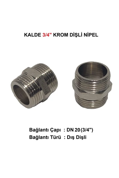 KALDE  2'Li Paket 3/4" Sarı / Krom Dişli Nipel Dn20 - Chrome Nipple