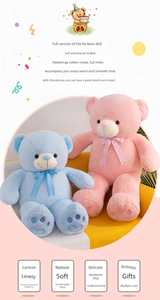 Ayıcık Peluş Yastık - Göl Mavisi - 55cm - 8