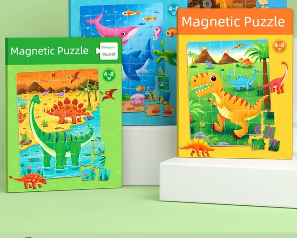 Manyetik Dinozor Bulmacası - 4-8 Yaş - Dinozor Çağı + Su Altı Dünyası + Mühendislik Araçları - 1 - 9
