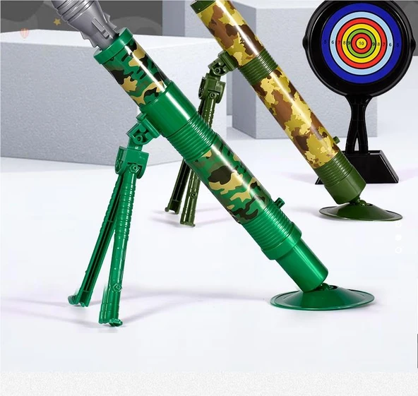 Çocuklar için Mortar Oyuncak Topçu Roket Fırlatıcı - Mortar Araç + 6 Mermi + Hedef - 8