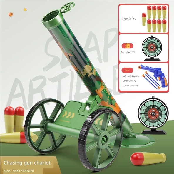 Çocuklar için Mortar Oyuncak Topçu Roket Fırlatıcı - Mortar Araç + 9 Mermi + Hedef