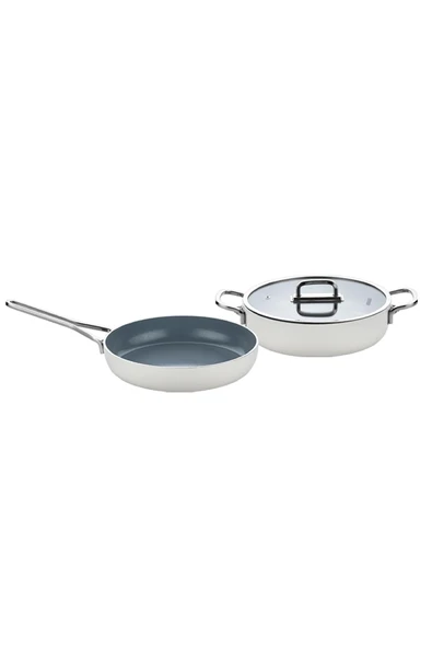 3 Parça Sera Pratik Yanmaz Yapışmaz Seramik Basık Tencere Tava Seti 26 cm – Beyaz - 4