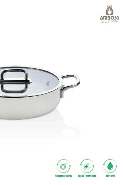 3 Parça Sera Pratik Yanmaz Yapışmaz Seramik Basık Tencere Tava Seti 26 cm – Beyaz - 3