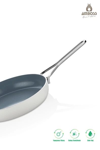 3 Parça Sera Pratik Yanmaz Yapışmaz Seramik Basık Tencere Tava Seti 26 cm – Beyaz - 2