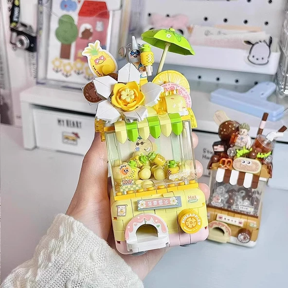 Mini Vinç Makinesi Yapı Blokları Bulmacası - Hindistan Cevizi Mavi Çiçek + Sergi Kutusu - 5