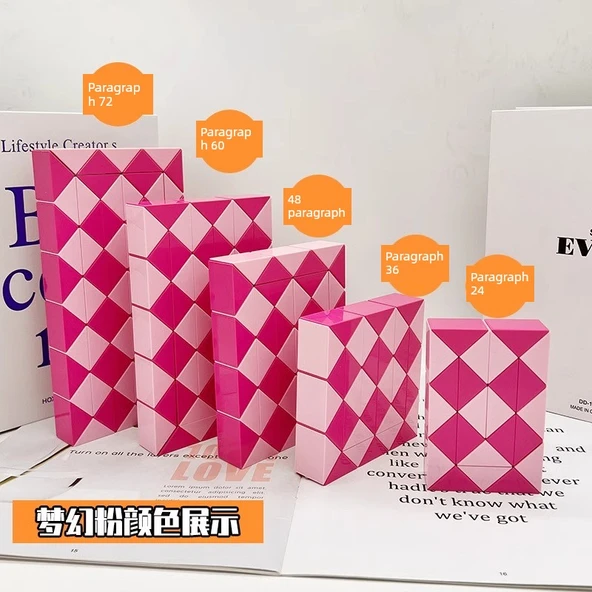 Sihirli Cetvel Rubik Yılan Bulmaca Oyuncağı - 48 Parça Mor Pudra - 6